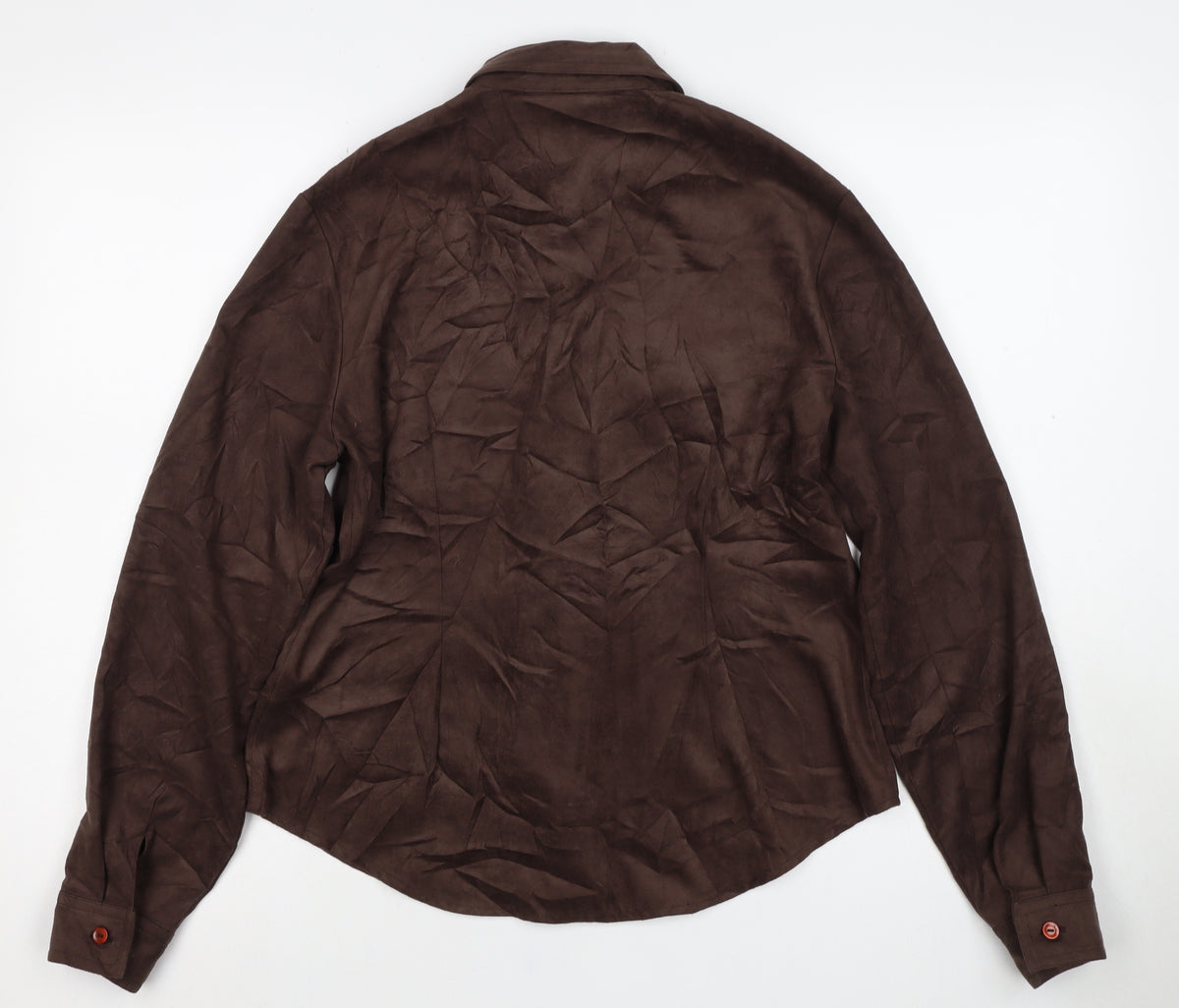 Topshop Women Brown Size 16 Button-Up Collared Long Sleeve Shirt
