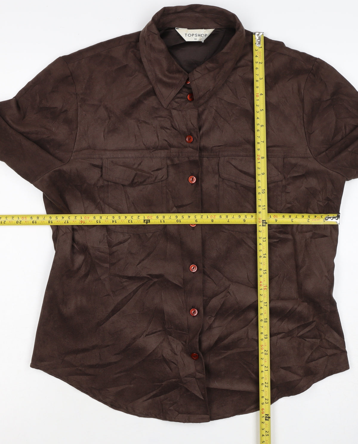 Topshop Women Brown Size 16 Button-Up Collared Long Sleeve Shirt