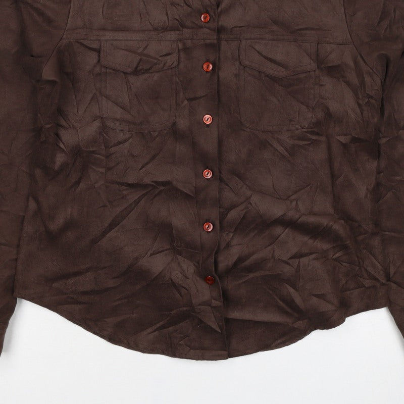 Topshop Women Brown Size 16 Button-Up Collared Long Sleeve Shirt