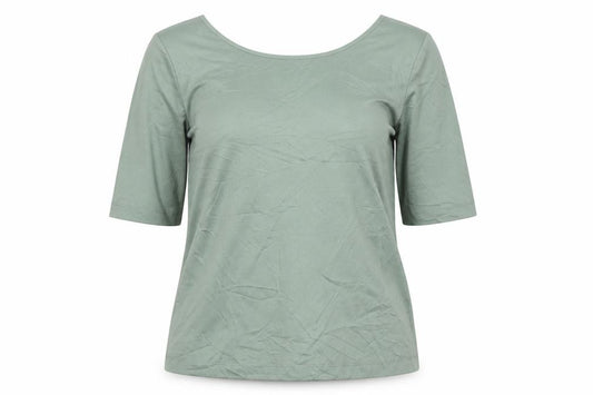 Jaeger Women Green UK 12 Basic Cotton Scoop Neck Short Sleeve T-Shirt