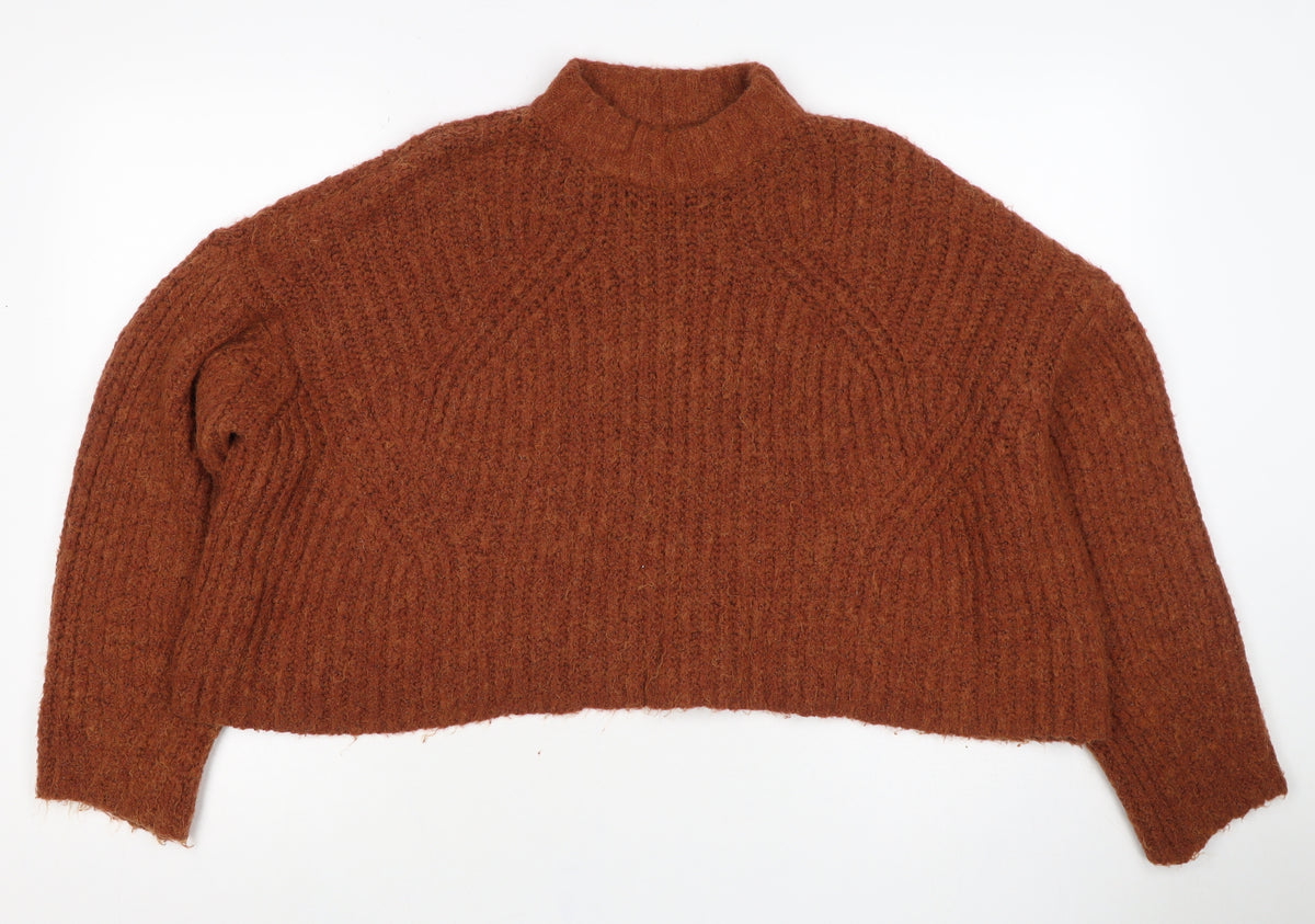 Bershka Women’s Brown Mock Neck Knit Pullover Jumper UK 8