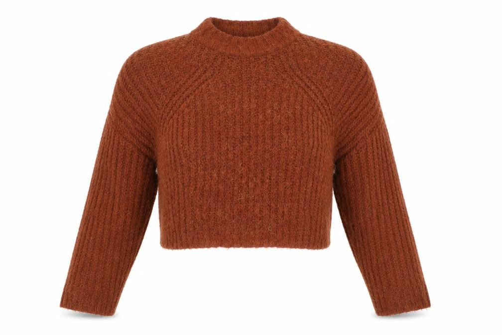Bershka Women’s Brown Mock Neck Knit Pullover Jumper UK 8