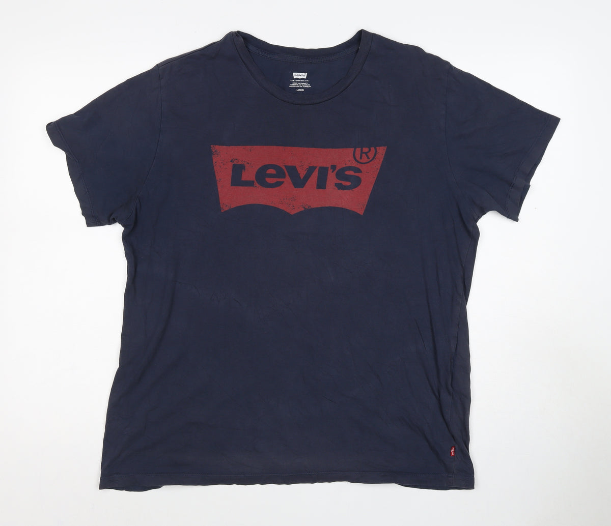 Levi's Mens Blue L Red Batwing Logo Graphic Crew Neck T-Shirt