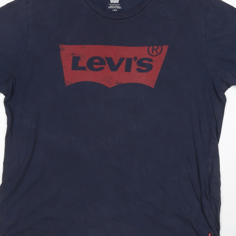 Levi's Mens Blue L Red Batwing Logo Graphic Crew Neck T-Shirt