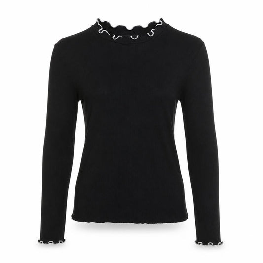 Zara Trafaluc Women’s Black 2XS Ribbed Ruffle High Neck Top