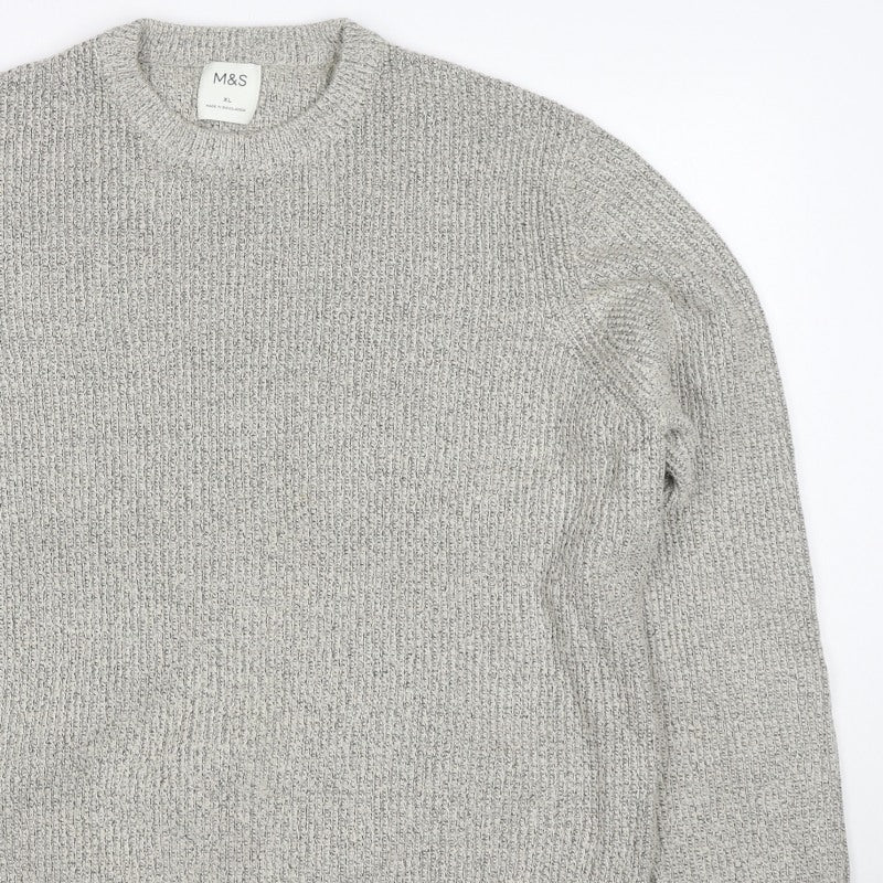 Marks and Spencer Men Grey XL Chunky Knit Crew Neck Pullover Jumper