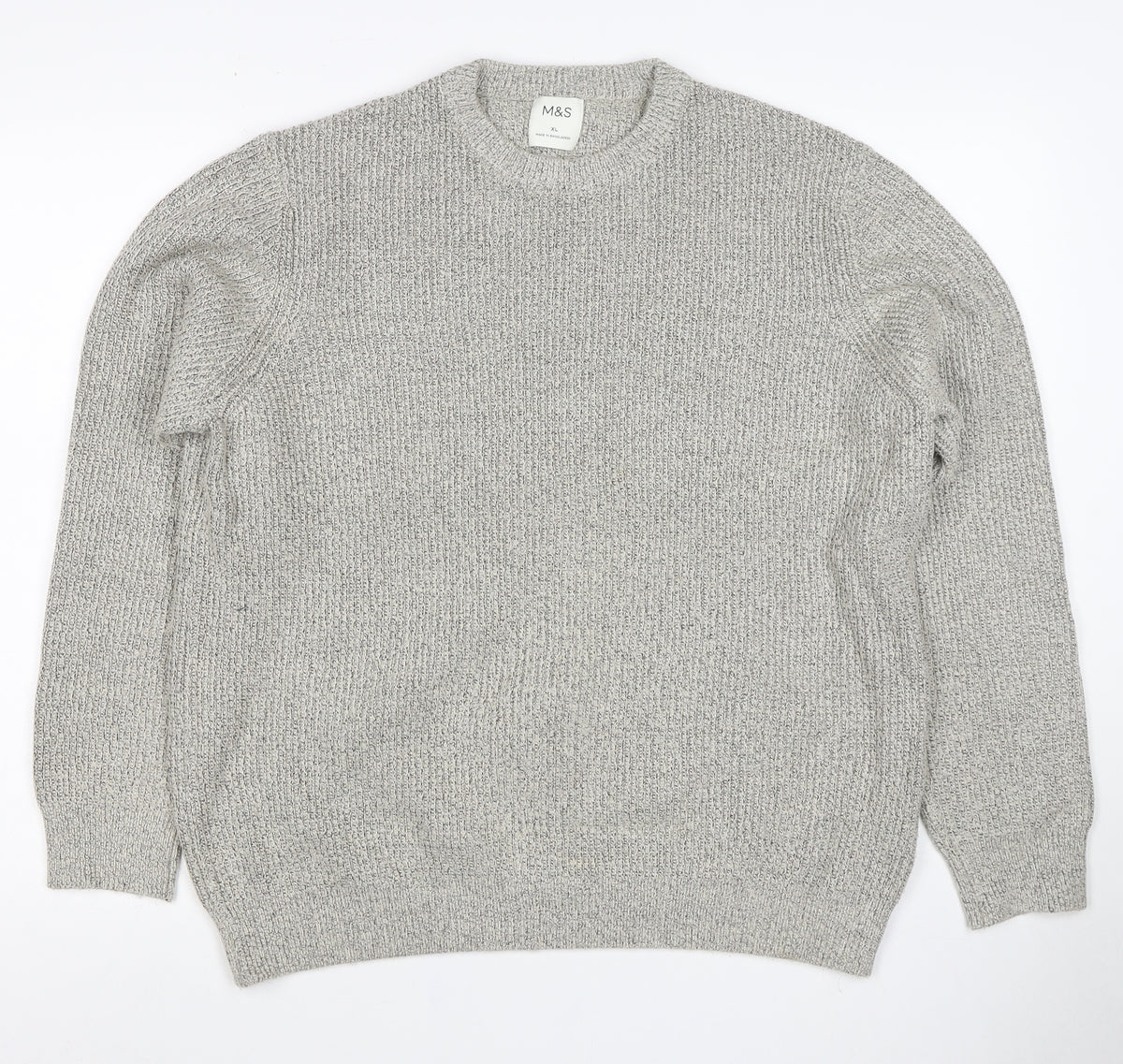 Marks and Spencer Men Grey XL Chunky Knit Crew Neck Pullover Jumper