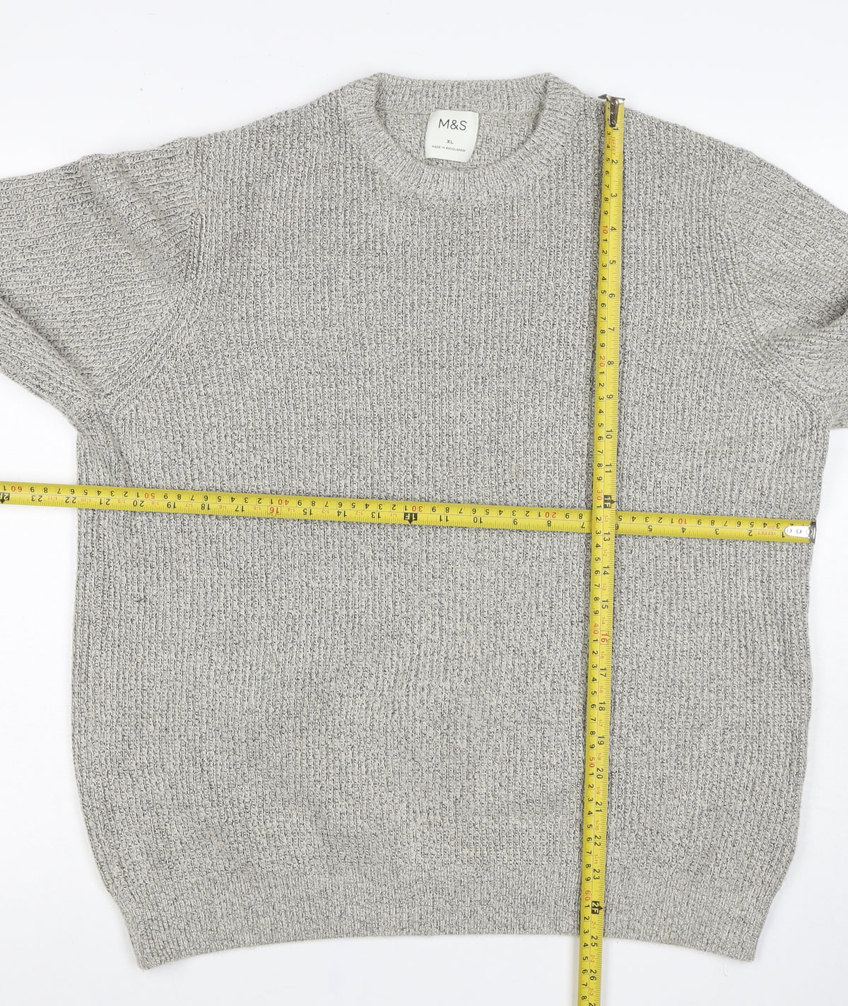 Marks and Spencer Men Grey XL Chunky Knit Crew Neck Pullover Jumper