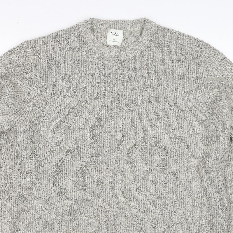 Marks and Spencer Men Grey XL Chunky Knit Crew Neck Pullover Jumper