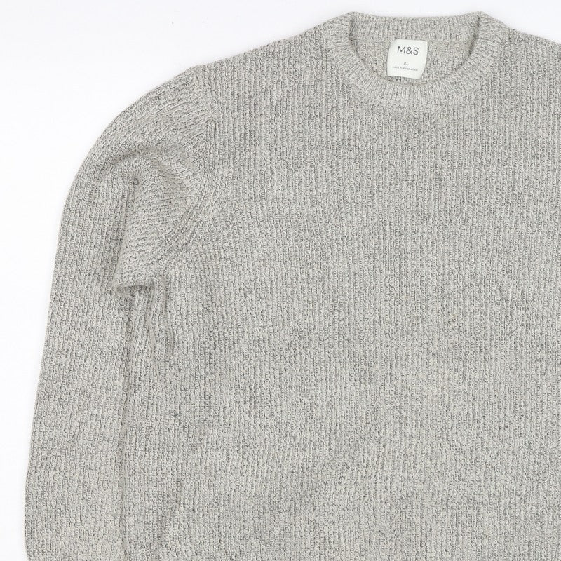 Marks and Spencer Men Grey XL Chunky Knit Crew Neck Pullover Jumper