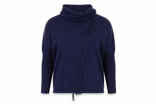 Marble Women’s Blue Cotton Fringe Cowl Neck Open Cardigan UK 10