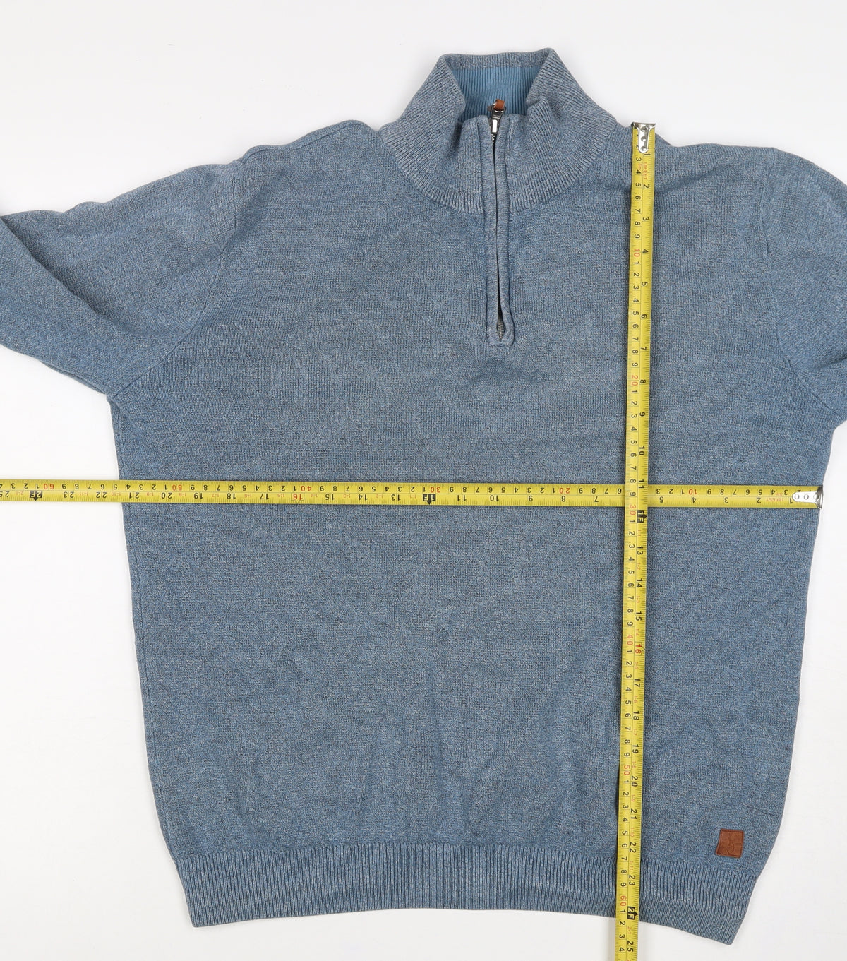 Next Men Blue S 1/4 Zip High Neck Cotton Knit Jumper
