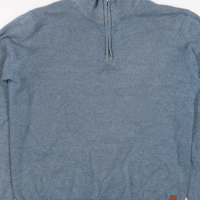 Next Men Blue S 1/4 Zip High Neck Cotton Knit Jumper