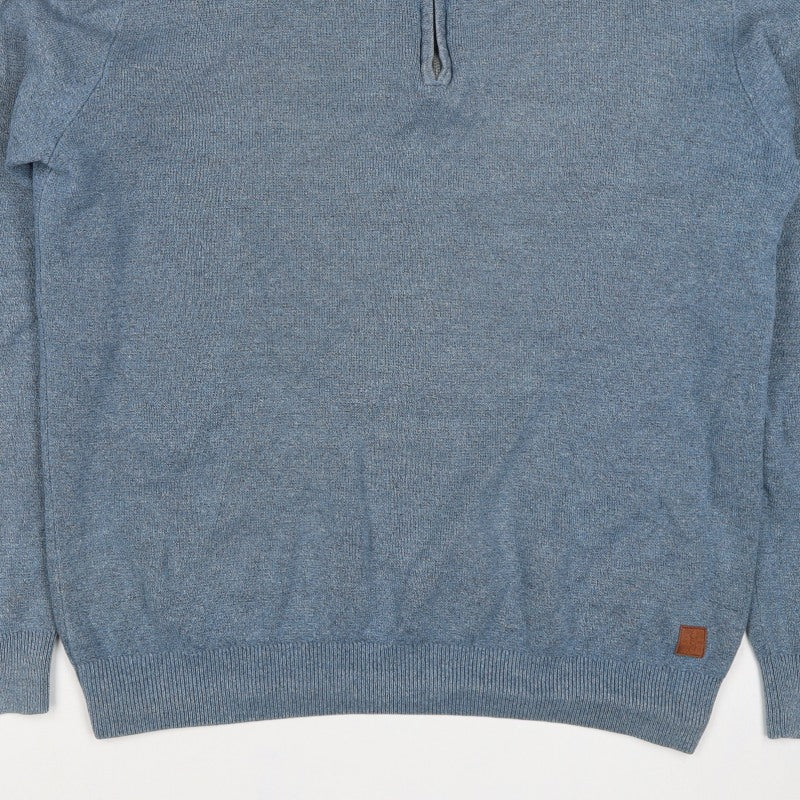 Next Men Blue S 1/4 Zip High Neck Cotton Knit Jumper