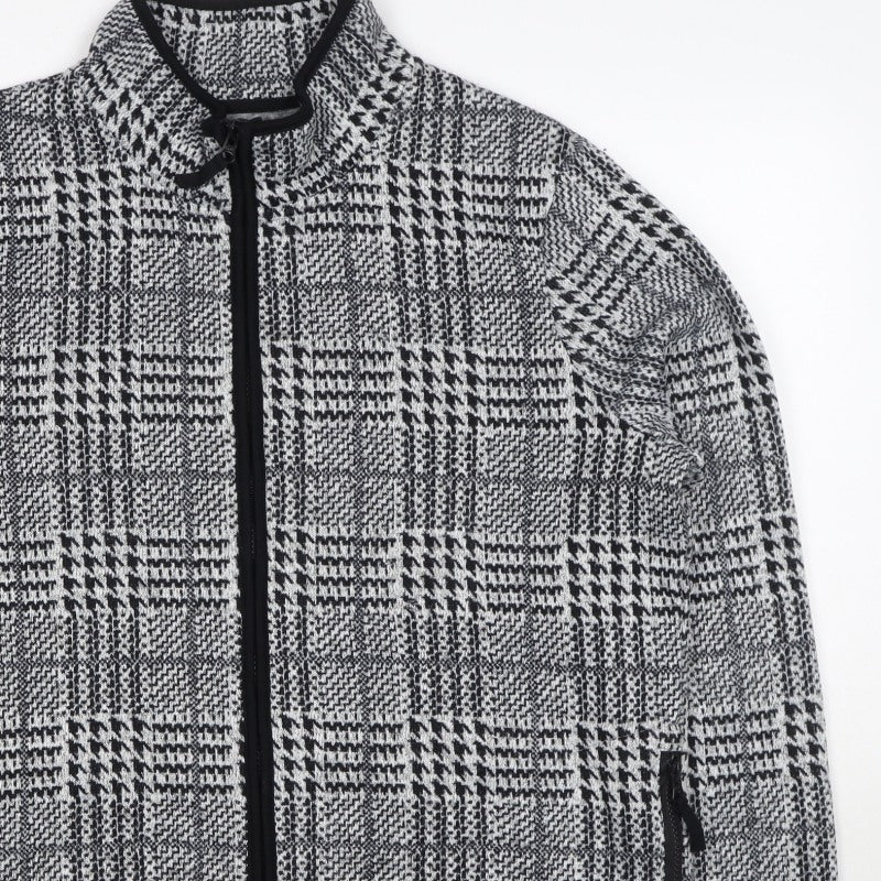 TU Women’s Grey Check Knit Zip Jacket UK 16 Collared Pockets