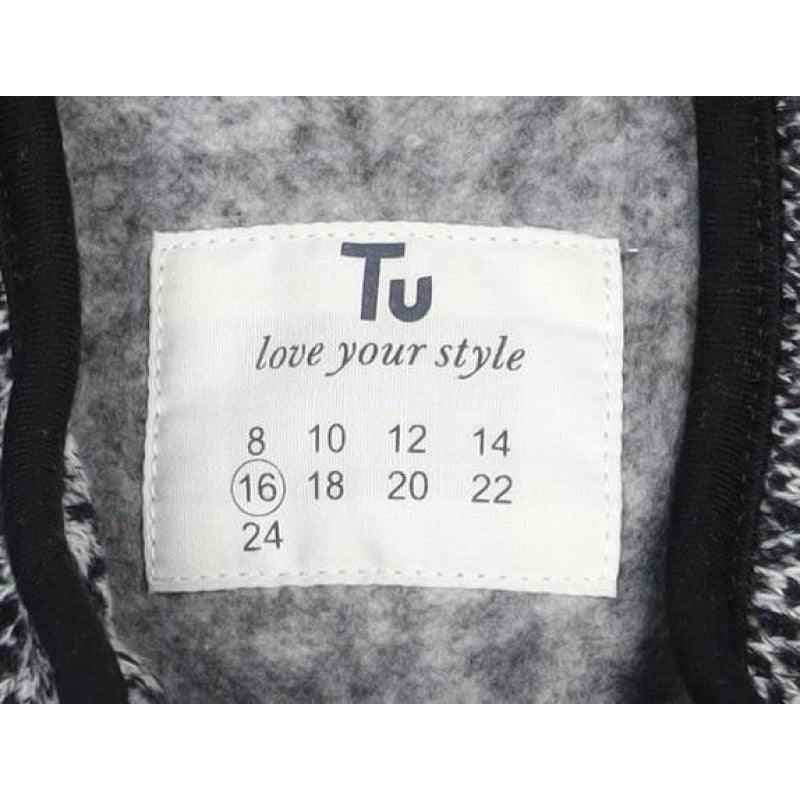 TU Women’s Grey Check Knit Zip Jacket UK 16 Collared Pockets