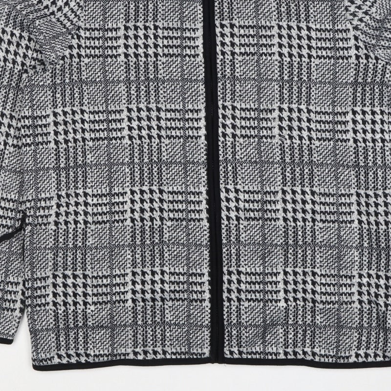TU Women’s Grey Check Knit Zip Jacket UK 16 Collared Pockets