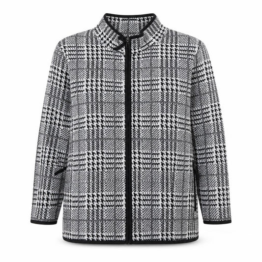 TU Women’s Grey Check Knit Zip Jacket UK 16 Collared Pockets