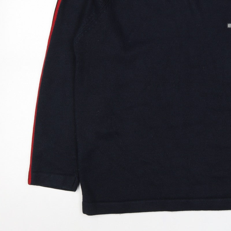 Sonneti Men’s Blue L Pullover Crew Neck Striped Sleeve Knit Jumper