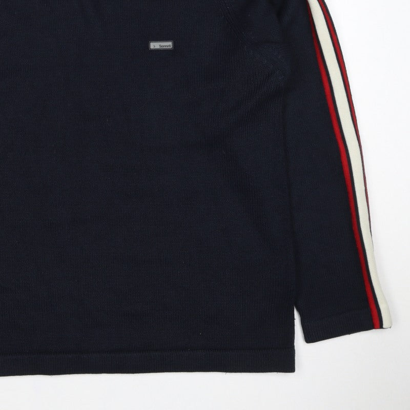 Sonneti Men’s Blue L Pullover Crew Neck Striped Sleeve Knit Jumper