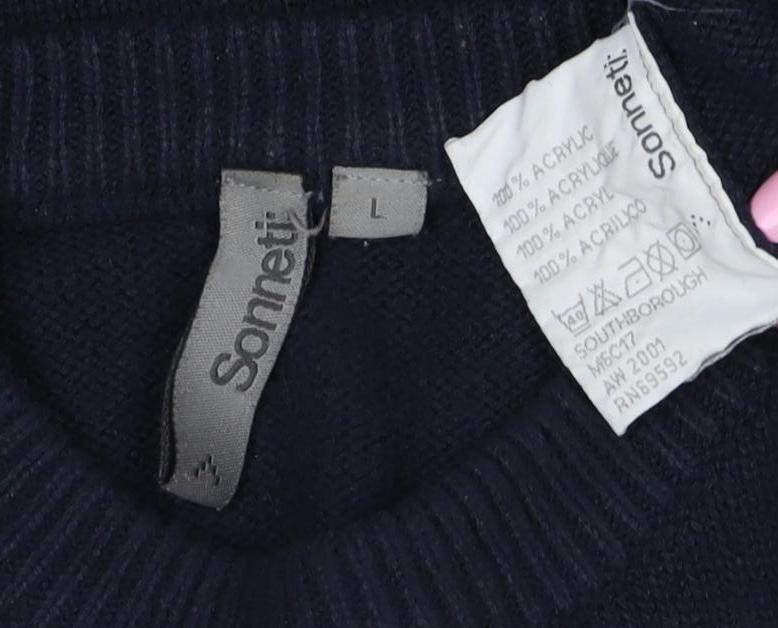 Sonneti Men’s Blue L Pullover Crew Neck Striped Sleeve Knit Jumper