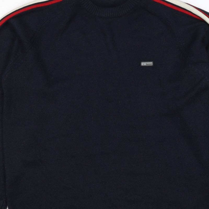 Sonneti Men’s Blue L Pullover Crew Neck Striped Sleeve Knit Jumper