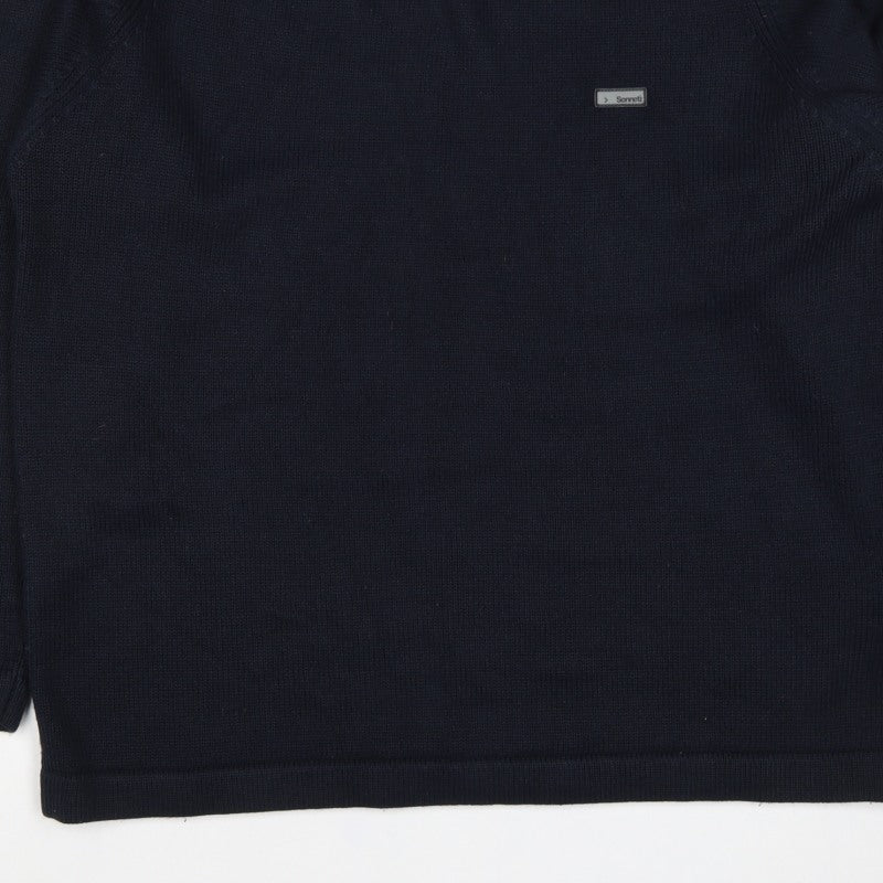 Sonneti Men’s Blue L Pullover Crew Neck Striped Sleeve Knit Jumper