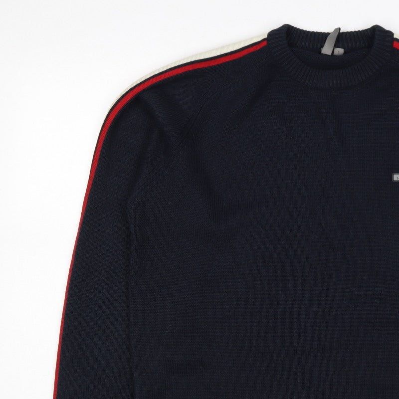 Sonneti Men’s Blue L Pullover Crew Neck Striped Sleeve Knit Jumper