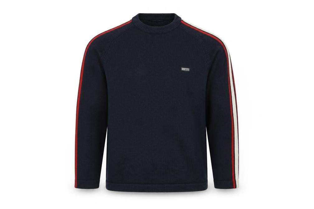 Sonneti Men’s Blue L Pullover Crew Neck Striped Sleeve Knit Jumper