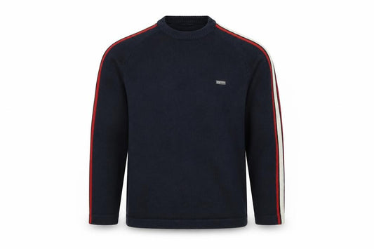 Sonneti Men’s Blue L Pullover Crew Neck Striped Sleeve Knit Jumper