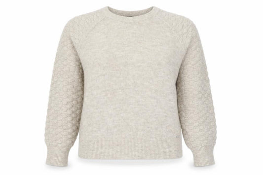 DKNY Women Ivory L Bobble Sleeve Crew Neck Knit Pullover Jumper
