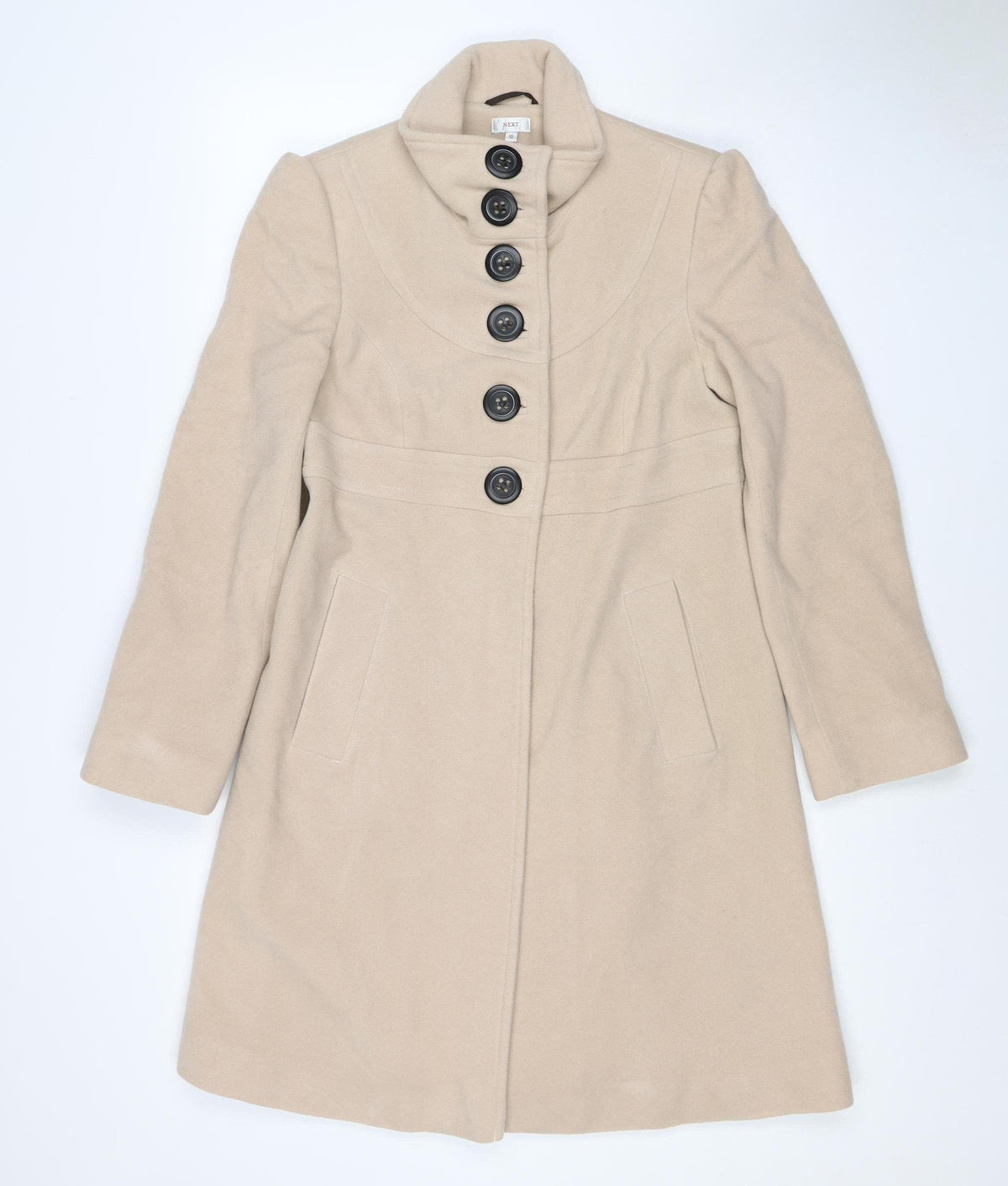 Next Women’s Beige Wool Blend Long Overcoat Size 10 Buttoned