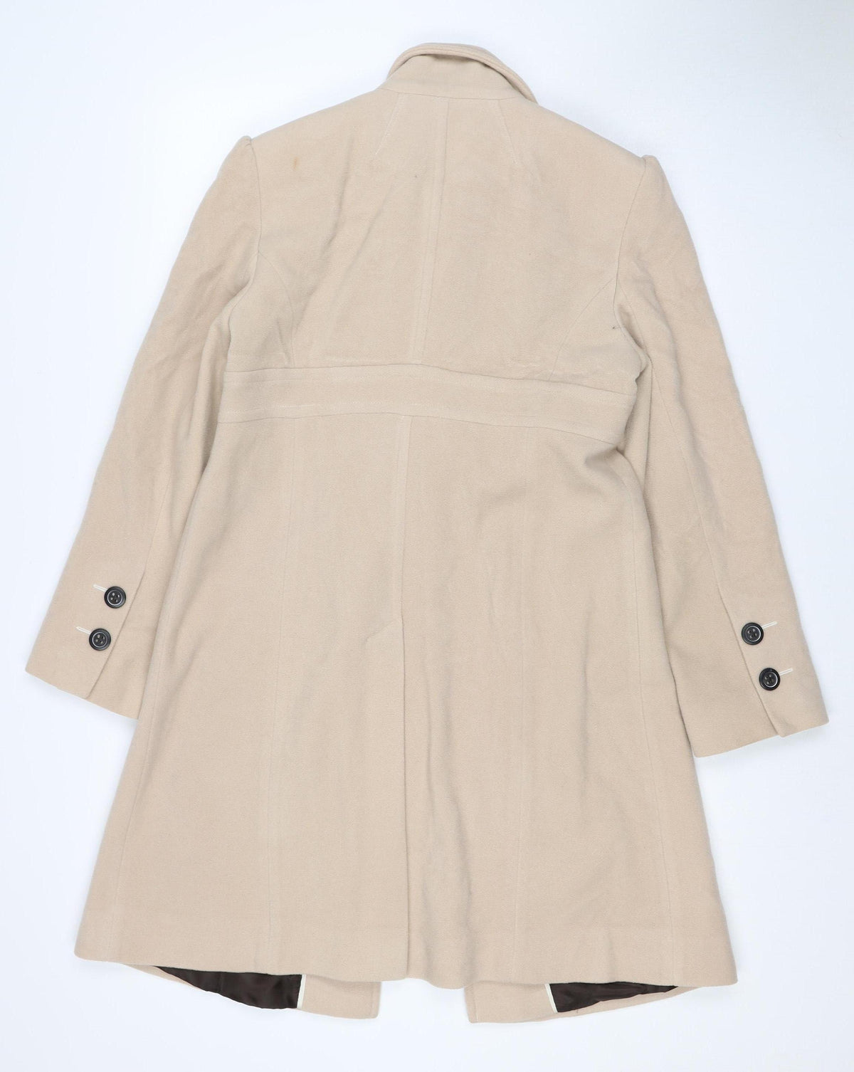 Next Women’s Beige Wool Blend Long Overcoat Size 10 Buttoned