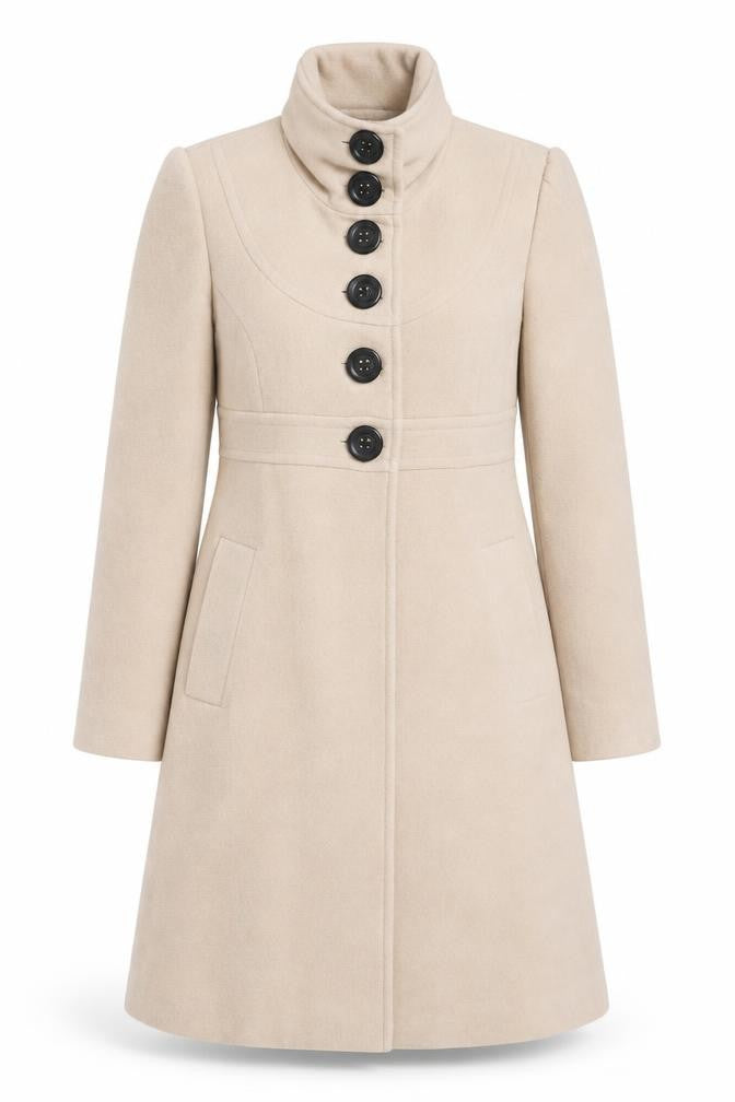 Next Women’s Beige Wool Blend Long Overcoat Size 10 Buttoned