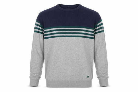 Crew Clothing Company Men's Grey L Striped Cotton Crew Neck Jumper