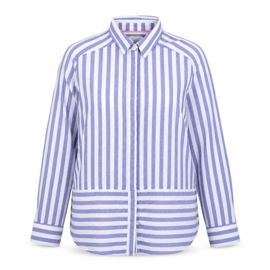 Marks and Spencer Women Blue White UK 12 Striped Linen Cotton Button-Up Shirt