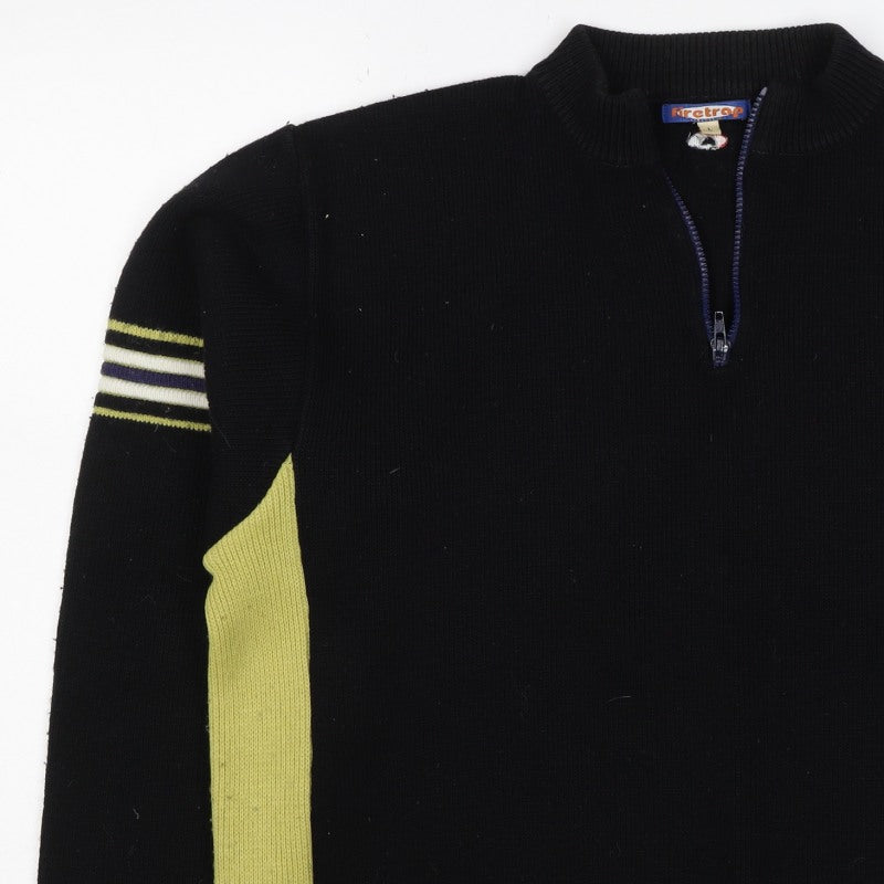 Firetrap Men's Black Yellow L 1/4 Zip High Neck Wool Blend Jumper