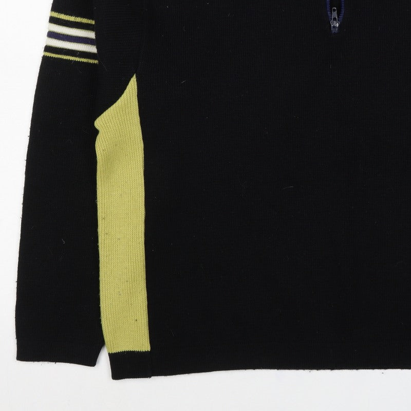 Firetrap Men's Black Yellow L 1/4 Zip High Neck Wool Blend Jumper