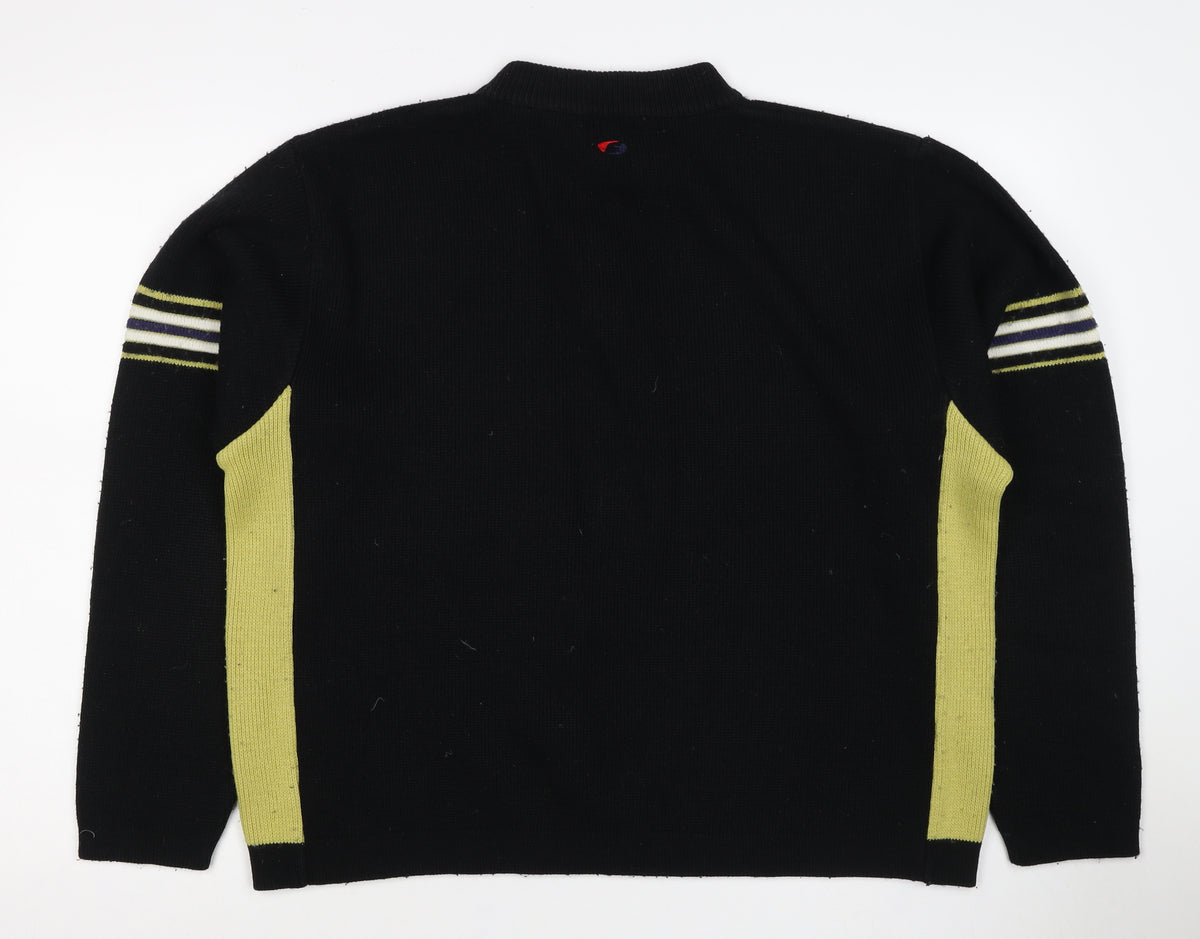 Firetrap Men's Black Yellow L 1/4 Zip High Neck Wool Blend Jumper