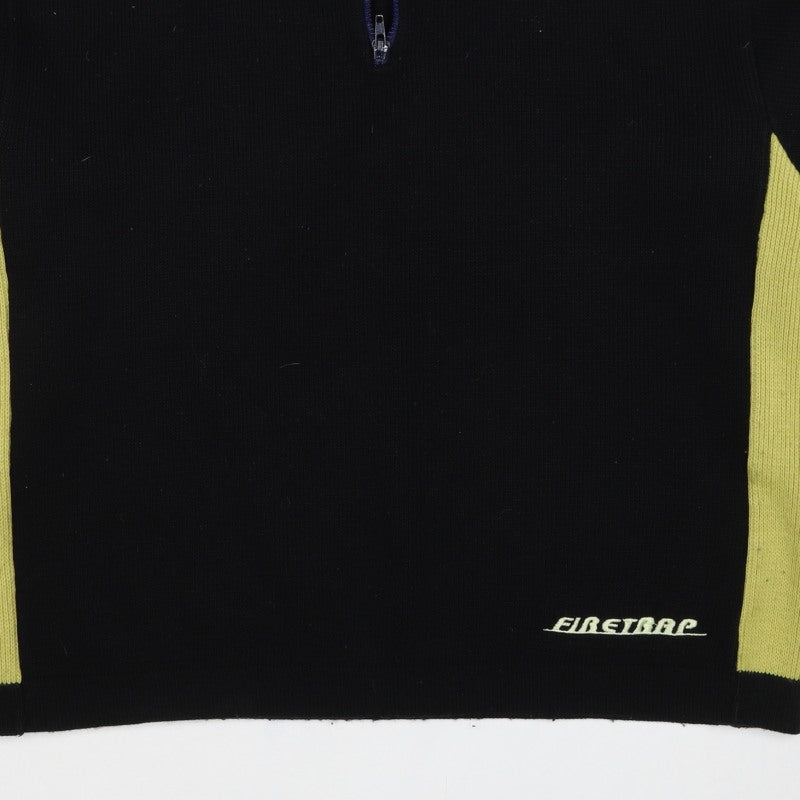 Firetrap Men's Black Yellow L 1/4 Zip High Neck Wool Blend Jumper