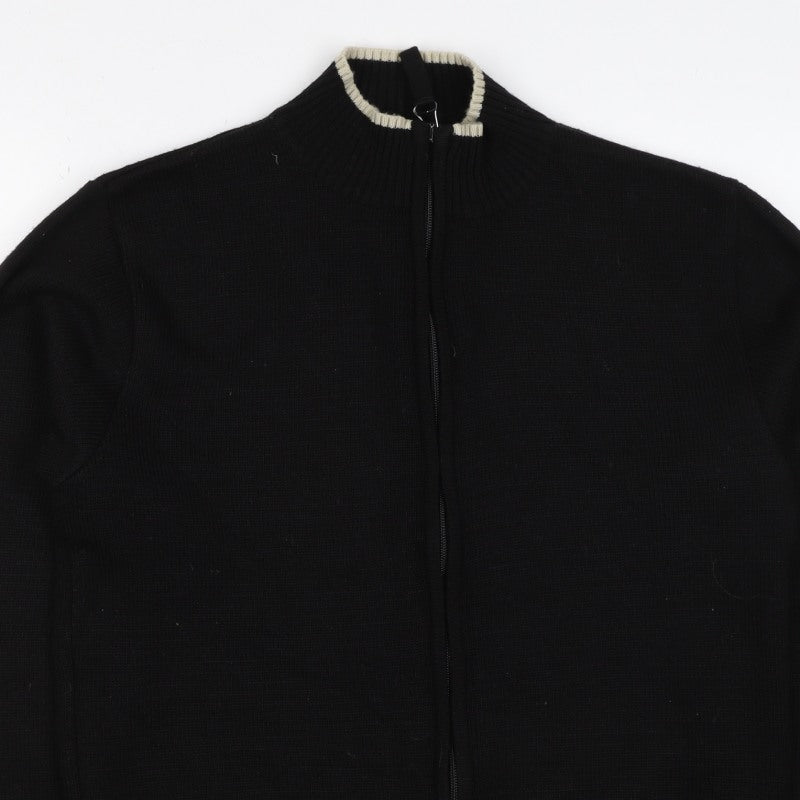 Urban Stone Men’s Black L Full Zip Wool Blend High Neck Jumper