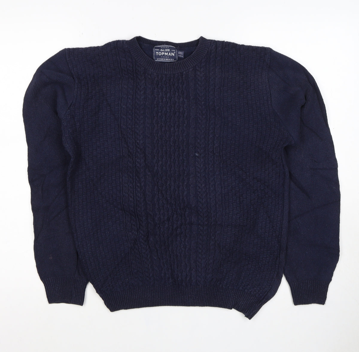 Topman Men’s Blue S Cable Knit Crew Neck Pullover Jumper