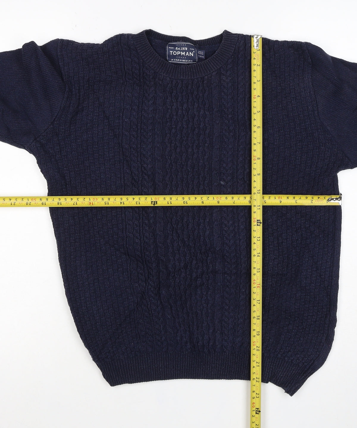 Topman Men’s Blue S Cable Knit Crew Neck Pullover Jumper