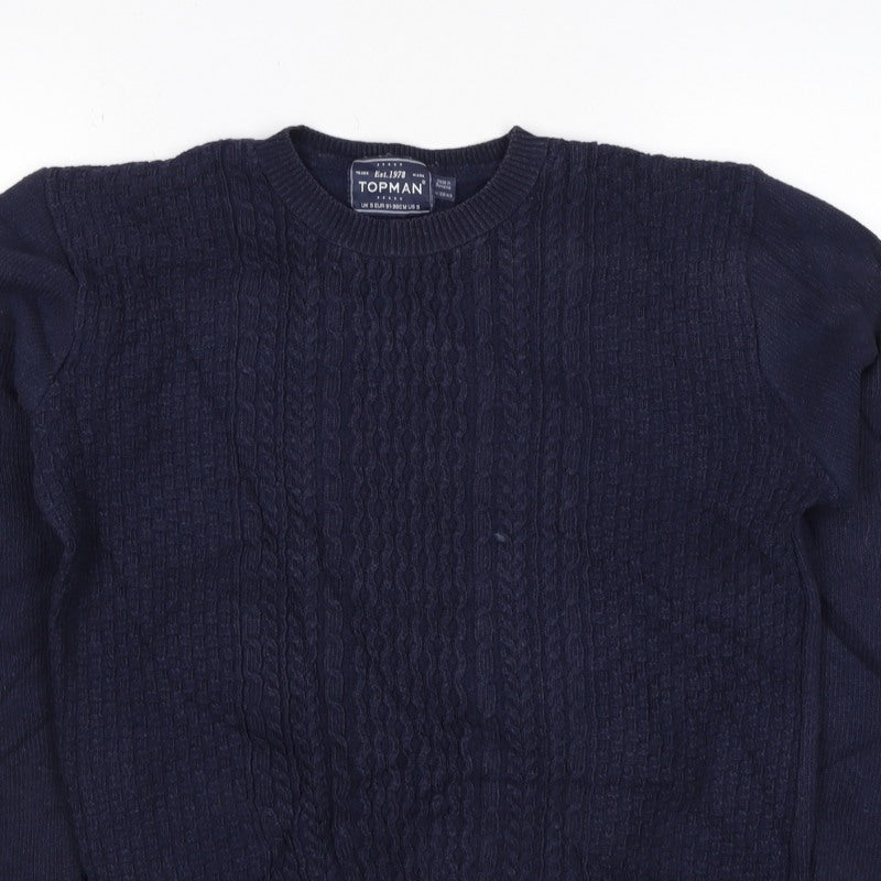 Topman Men’s Blue S Cable Knit Crew Neck Pullover Jumper