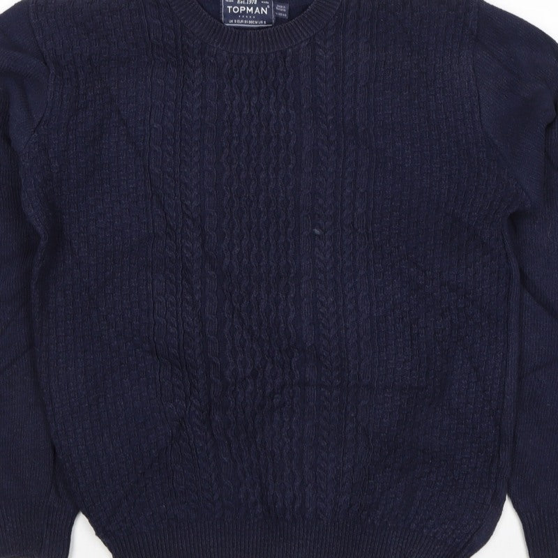 Topman Men’s Blue S Cable Knit Crew Neck Pullover Jumper