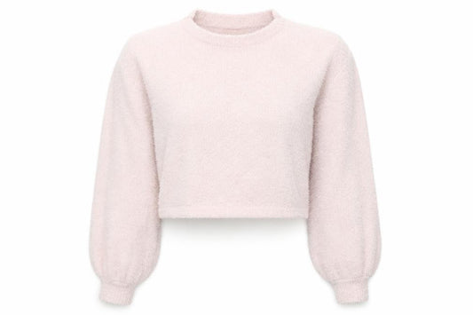 PrettyLittleThing Women Pink S Fluffy Knit Crew Neck Balloon Sleeve Jumper