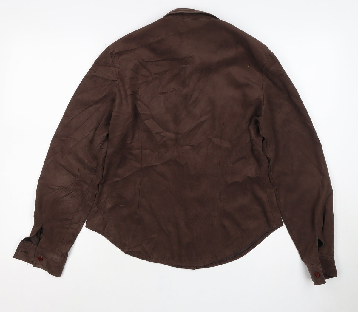 Topshop Women Brown UK 14 Basic Collared Long Sleeve Button-Up Shirt