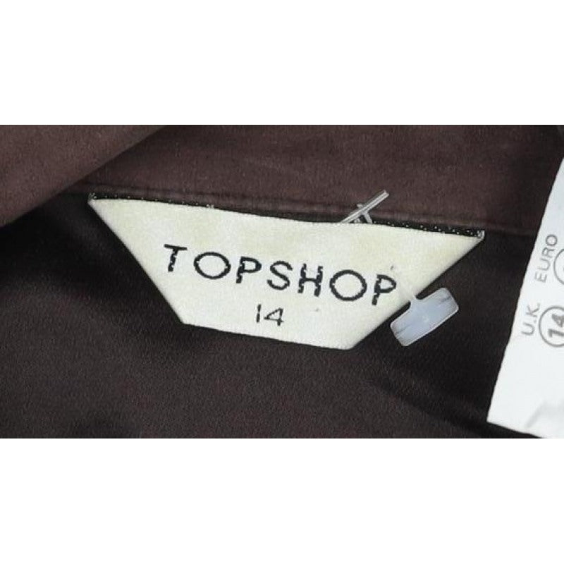 Topshop Women Brown UK 14 Basic Collared Long Sleeve Button-Up Shirt