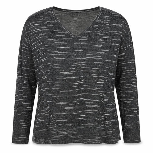 Marks and Spencer Women Grey M Striped V-Neck Long Sleeve Jersey Top