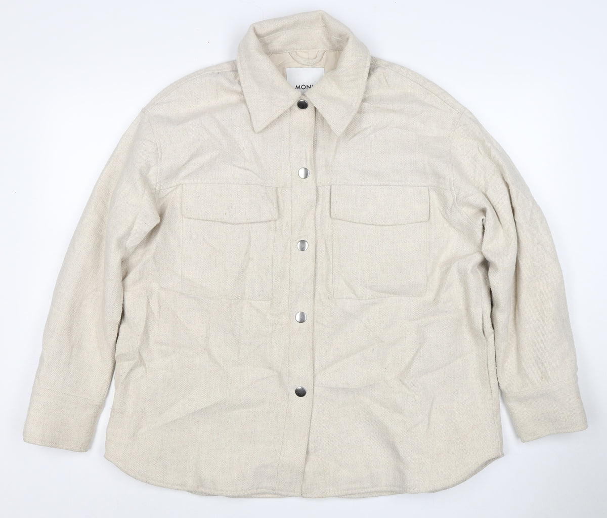 Monki Women Beige M Snap Front Utility Jacket Pockets Long Sleeve